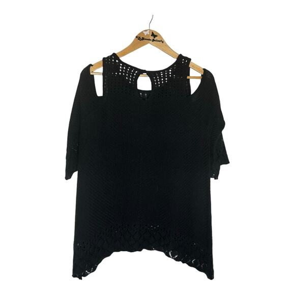 LC Women’s  Cold Shoulder Crochet Sweater shark Bite Hem & Keyhole Back XL - Picture 1 of 8